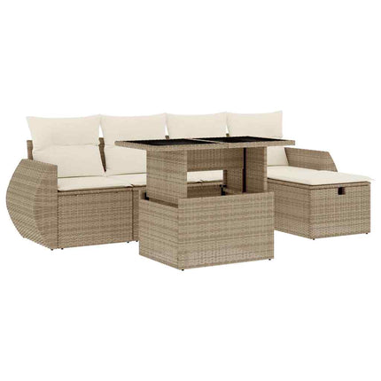 sofasæt til haven 6 dele med hynder polyrattan beige