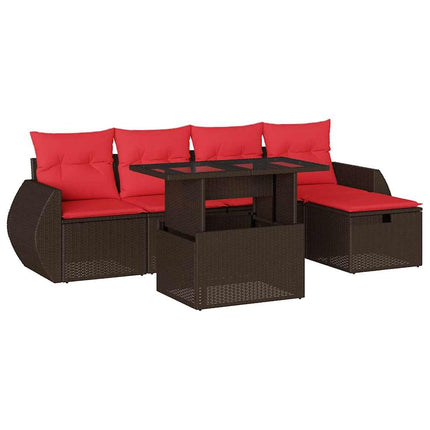 havesofasæt med 6 hynder brun polyrattan
