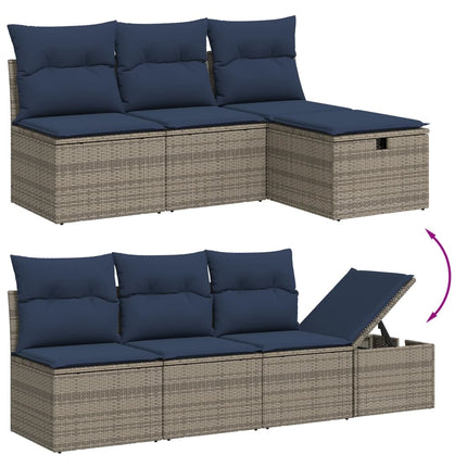 havesofasæt med 8 hynder grå polyrattan