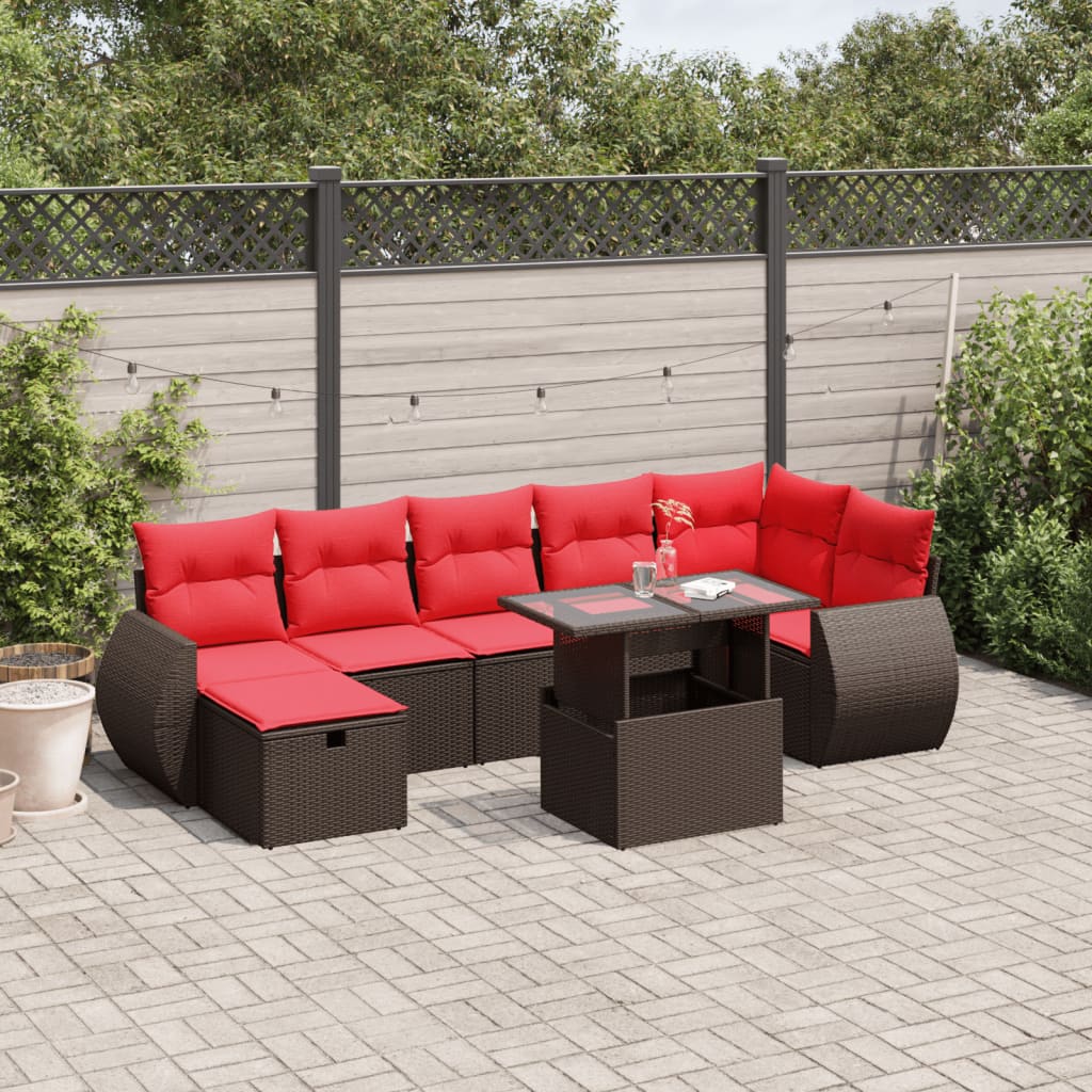 8-delt havesofast med hynder brun polyrattan