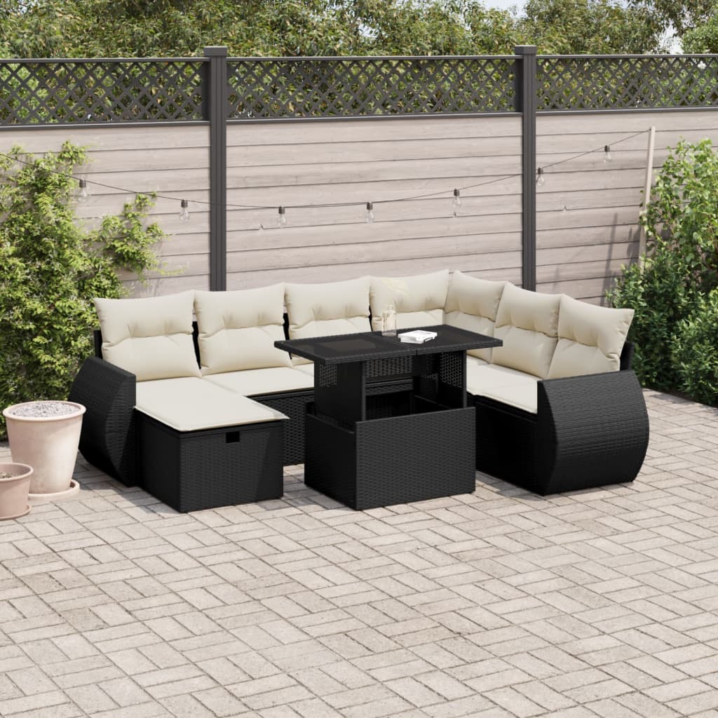 sofasæt til haven 8 dele med hynder polyrattan sort