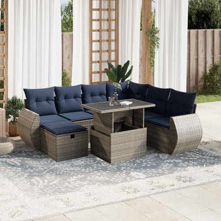 havesofasæt med 8 hynder grå polyrattan