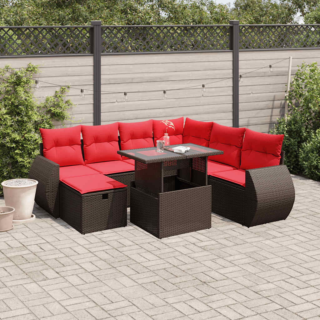 8-delt havesofast med hynder brun polyrattan