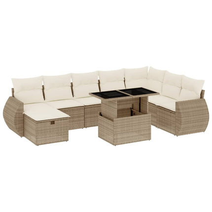 sofasæt til haven 9 dele med hynder polyrattan beige