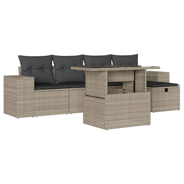 sofasæt til haven 6 dele med hynder polyrattan lysegrå