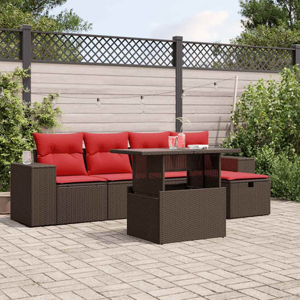 havesofasæt med 6 hynder brun polyrattan