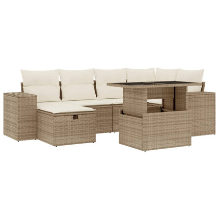 sofasæt til haven 7 dele med hynder polyrattan beige