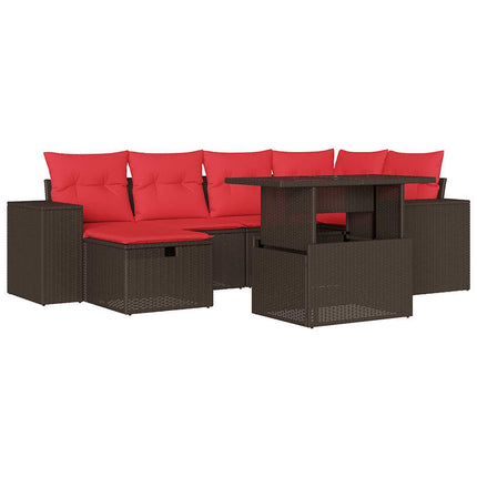 havesofasæt med 7 hynder brun polyrattan
