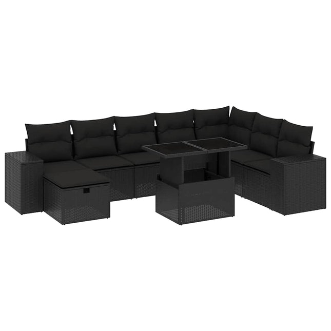 sofasæt til haven 9 dele med hynder polyrattan sort
