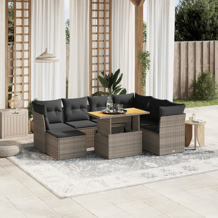 sofasæt til haven 8 dele med hynder polyrattan grå