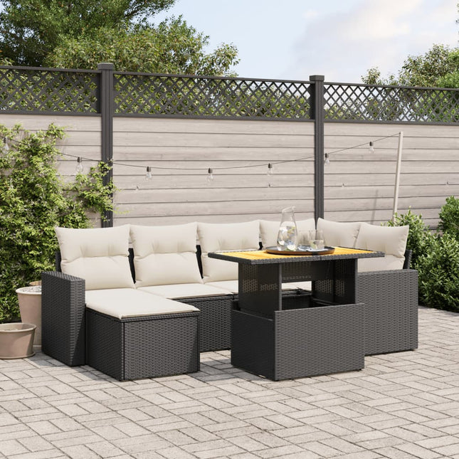 sofasæt til haven 7 dele med hynder polyrattan sort