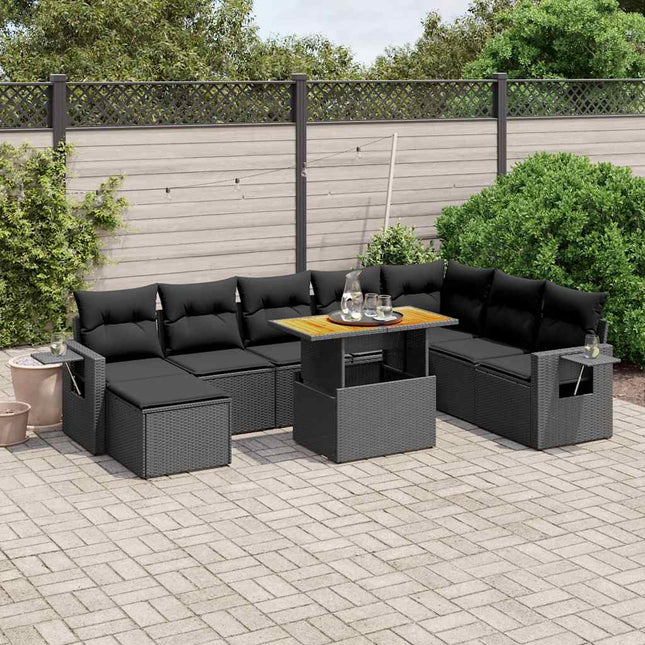 sofasæt til haven 9 dele med hynder polyrattan sort