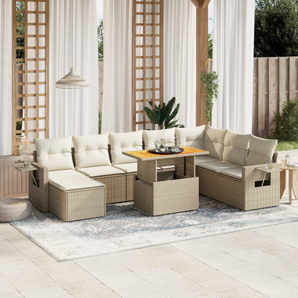 sofasæt til haven 9 dele med hynder polyrattan beige