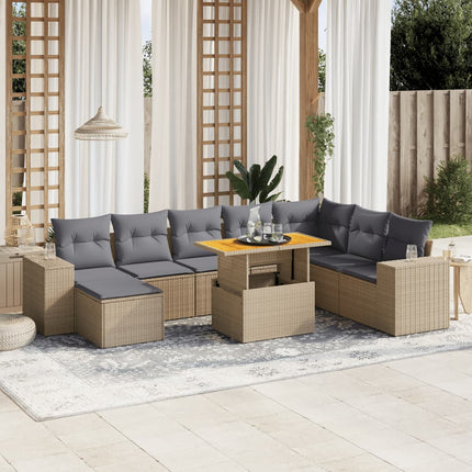 sofasæt til haven 9 dele med hynder polyrattan beige