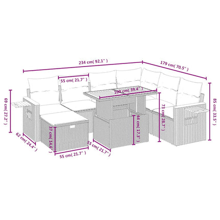 sofasæt til haven 8 dele med hynder polyrattan sort