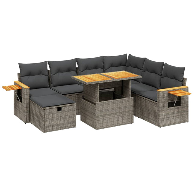 sofasæt til haven 8 dele med hynder polyrattan grå