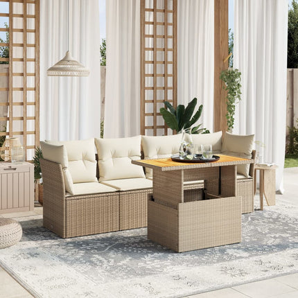 sofasæt til haven 5 dele med hynder polyrattan beige