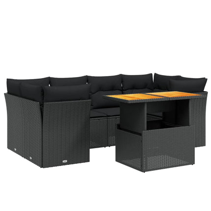sofasæt til haven 7 dele med hynder polyrattan sort