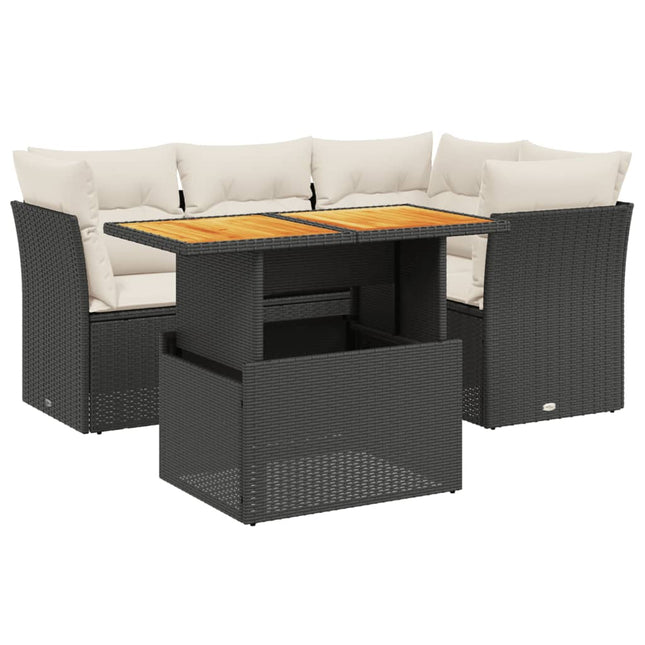sofasæt til haven 5 dele med hynder polyrattan sort