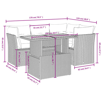 sofasæt til haven 5 dele med hynder polyrattan sort