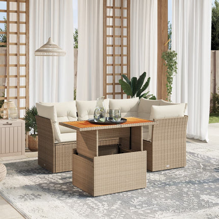 sofasæt til haven 5 dele med hynder polyrattan beige