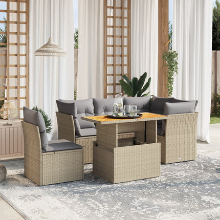 sofasæt til haven 5 dele med hynder polyrattan beige