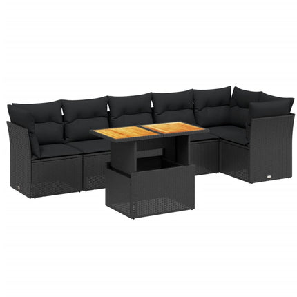 sofasæt til haven 7 dele med hynder polyrattan sort