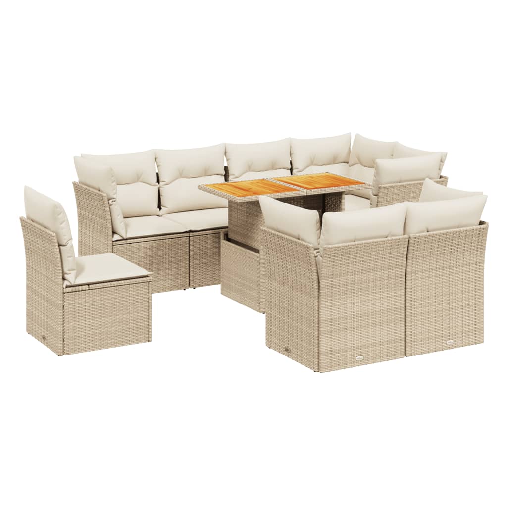 sofasæt til haven 9 dele med hynder polyrattan beige
