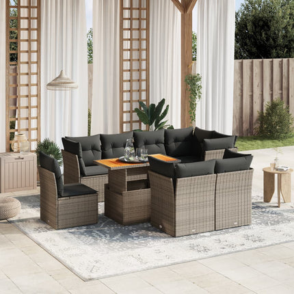 sofasæt til haven 9 dele med hynder polyrattan grå