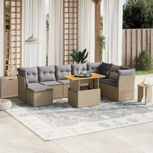 sofasæt til haven 9 dele med hynder polyrattan beige