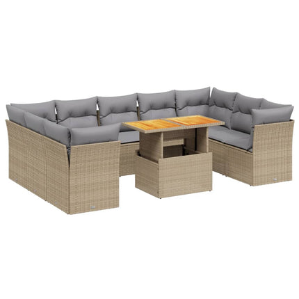 sofasæt til haven 10 dele med hynder polyrattan beige