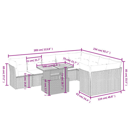 sofasæt til haven 10 dele med hynder polyrattan sort
