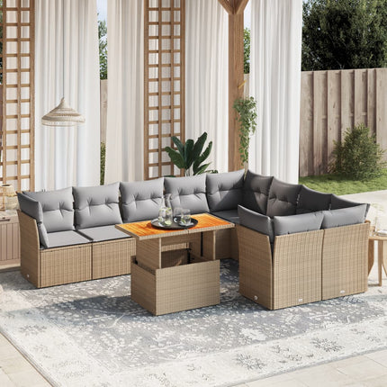 sofasæt til haven 10 dele med hynder polyrattan beige