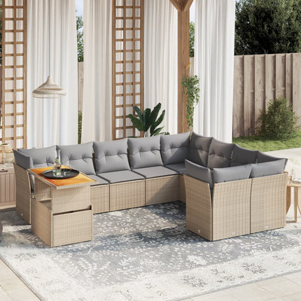 sofasæt til haven 10 dele med hynder polyrattan beige