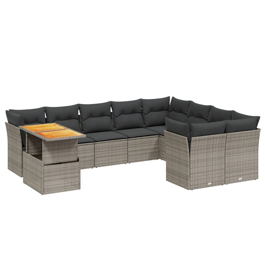 sofasæt til haven 10 dele med hynder polyrattan grå