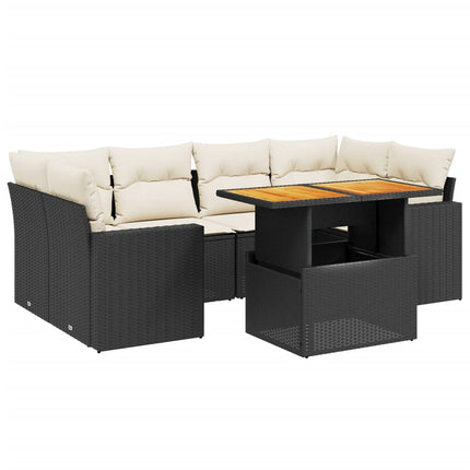 sofasæt til haven 7 dele med hynder polyrattan sort
