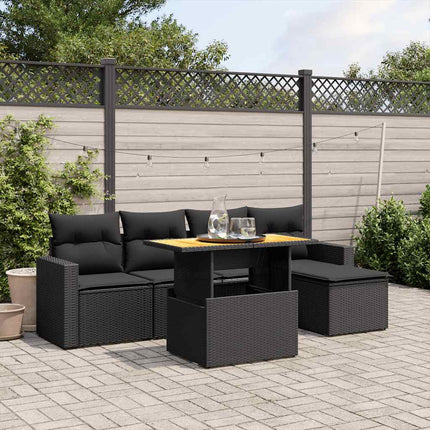 sofasæt til haven 6 dele med hynder polyrattan sort