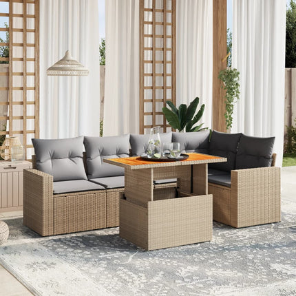 sofasæt til haven 6 dele med hynder polyrattan beige