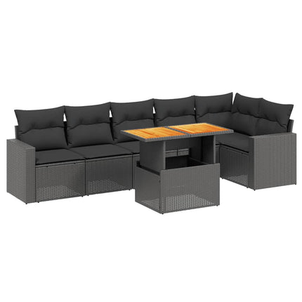 sofasæt til haven 7 dele med hynder polyrattan sort
