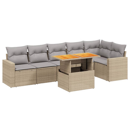 sofasæt til haven 7 dele med hynder polyrattan beige