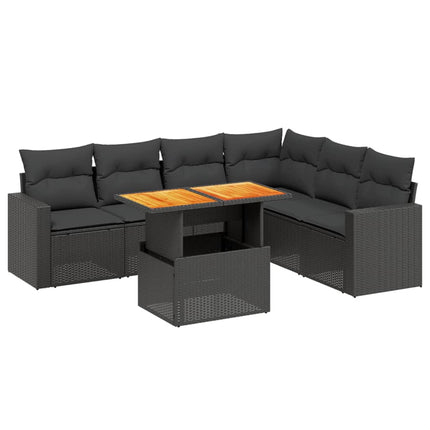 sofasæt til haven 7 dele med hynder polyrattan sort