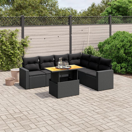 sofasæt til haven 7 dele med hynder polyrattan sort