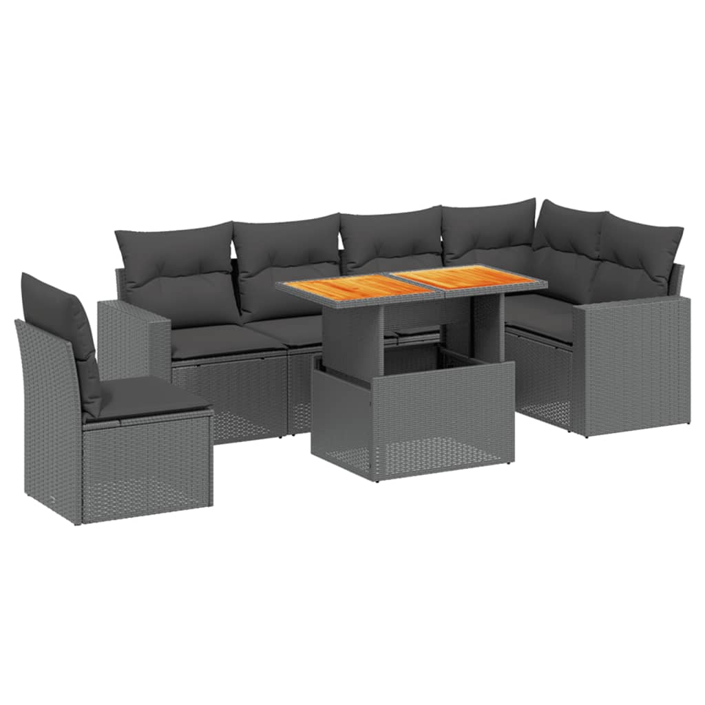 sofasæt til haven 7 dele med hynder polyrattan sort
