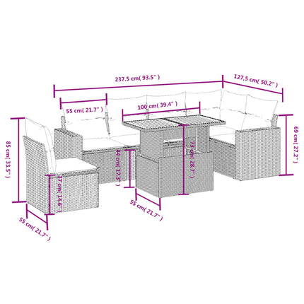 sofasæt til haven 7 dele med hynder polyrattan beige