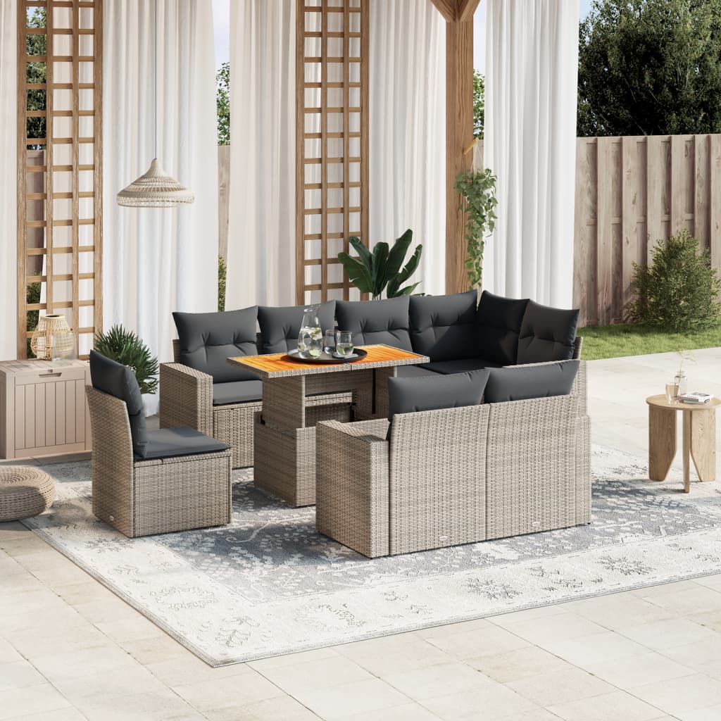 sofasæt til haven 9 dele med hynder polyrattan grå