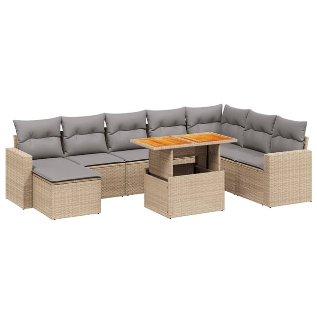 sofasæt til haven 9 dele med hynder polyrattan beige