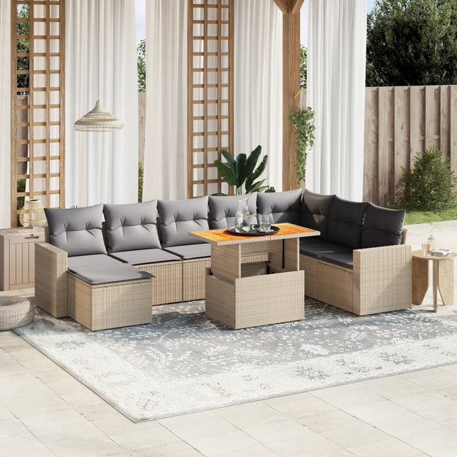 sofasæt til haven 9 dele med hynder polyrattan beige
