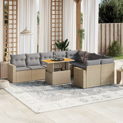 sofasæt til haven 10 dele med hynder polyrattan beige