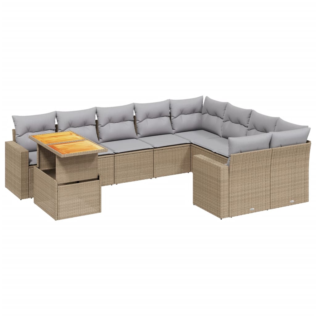 sofasæt til haven 10 dele med hynder polyrattan beige