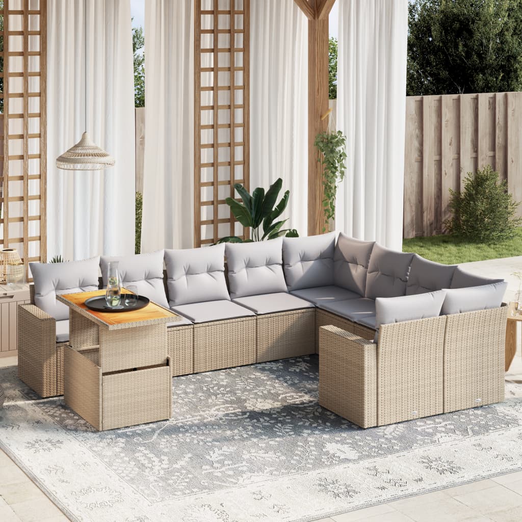 sofasæt til haven 10 dele med hynder polyrattan beige